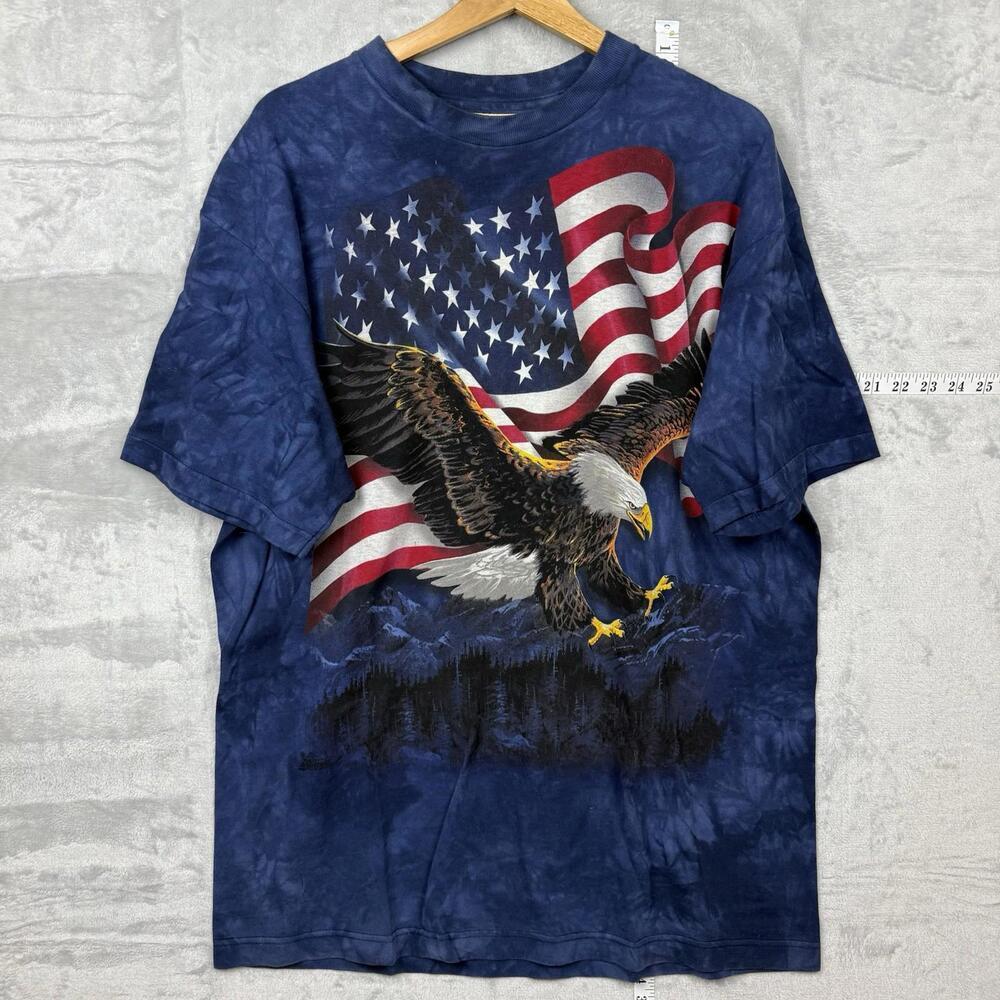 The Mountain Bald Eagle American Flag T-Shirt Men XL USA Made Patriotic Graphic